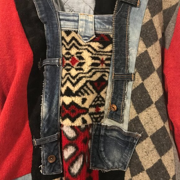 wool tunic/sweater women's size M patchwork midi boho art to wear chunky Retro - Picture 13 of 13